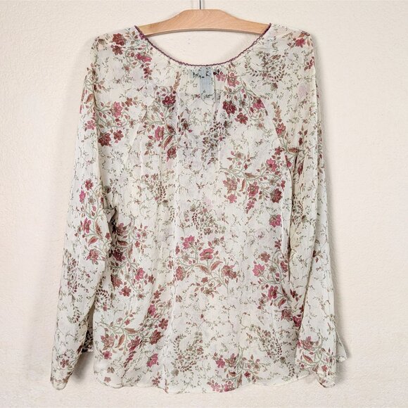 VTG Venezia Womens Sheer Blouse 18/20 Floral Boho Y2K Beaded Fairy Cottagecore - Picture 3 of 8